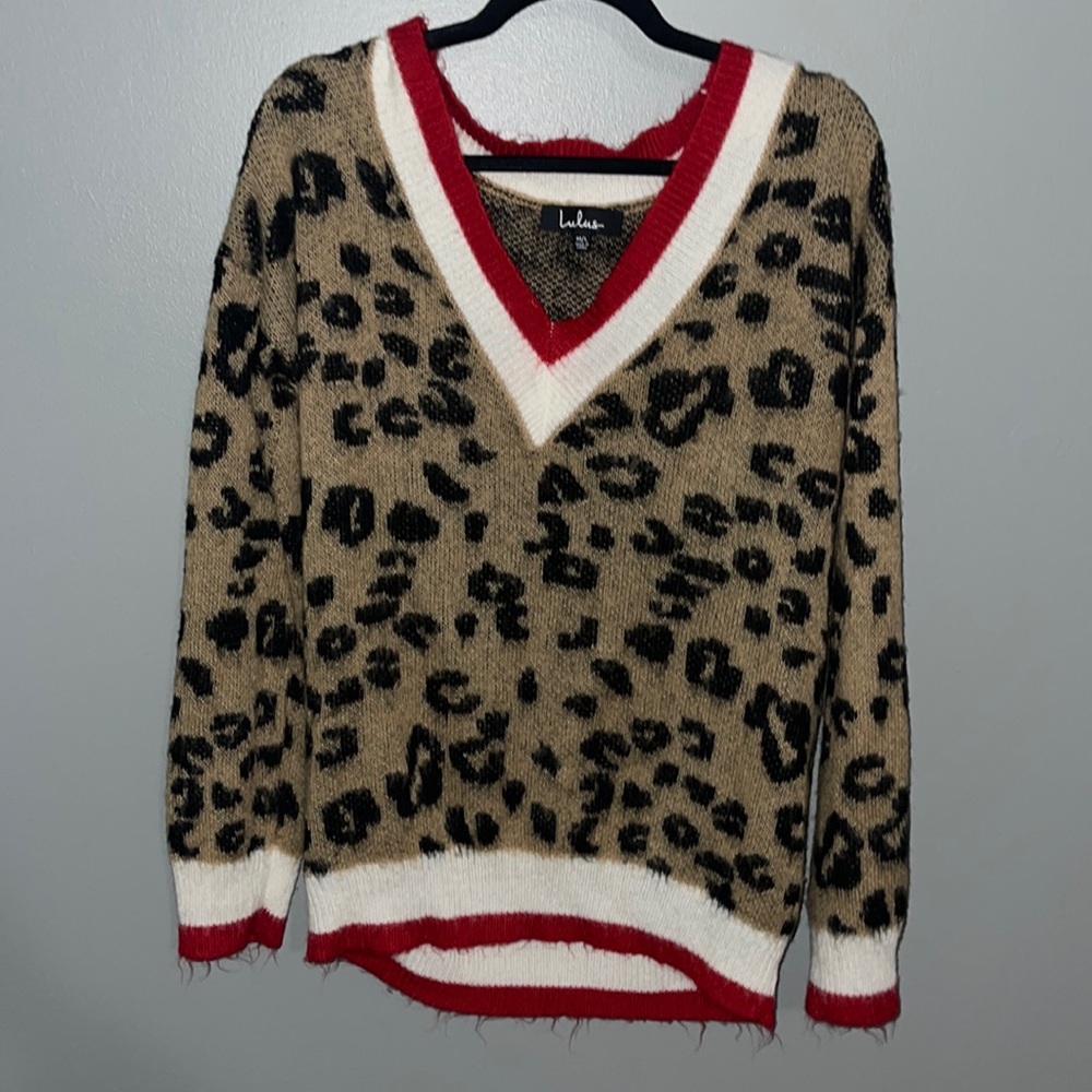 Cheetah with Red Trim Sweater